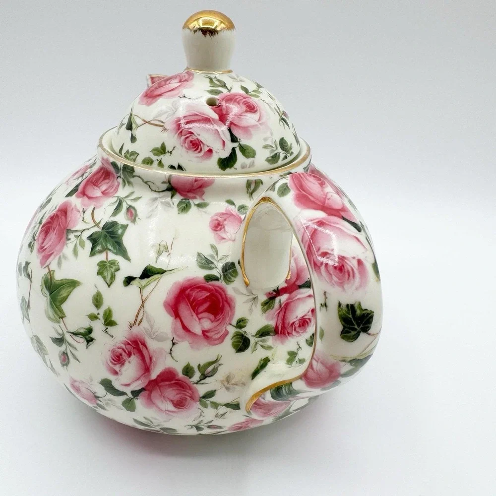 Baum Bros FORMALITIES Tea Pot Victorian Rose Chintz Pink Vtg Ivy Cake Server